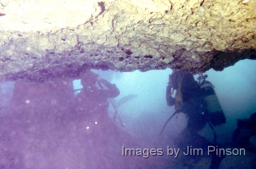 Open water divers in the Royal Springs cavern.   Their vertical swimming position stirs up silt and creates a dangerous situation.June 17, 1979;