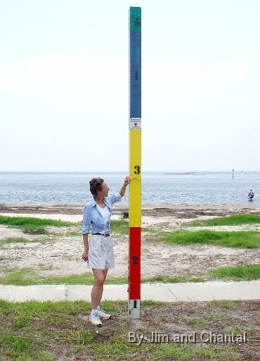  The surge for hurricane Dennis is marked on the Red Cross surge marker (just below the catagory  3 mark).