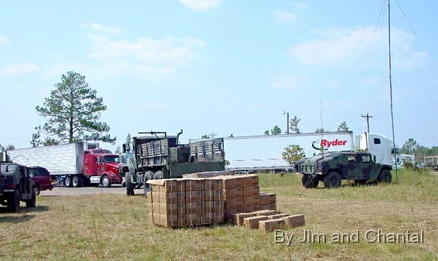  Katrina relief trucks supply POD 58, Necaise, MS.   These MREs (meals ready to eat) were distributed by   Florida Division of Forestry and Ohio 838th National Guard   to victims of Hurr. Katrina.