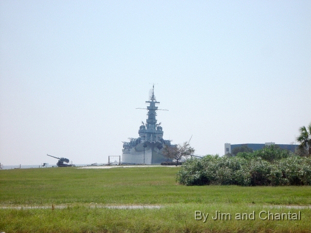  Retired WW II battleship USS Alabama lists in Mobile, Ala.
