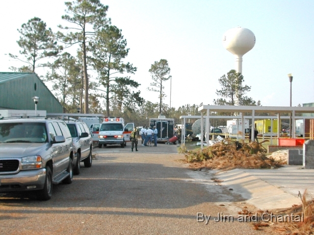  Emergency Operations Center, Hancock Co., Mississippi.   EOC is housed in Hancock Co. Vo-Tech school.   Communications and dispatch are in facilities on right.
