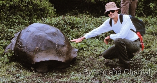  Jim Pinson with Galapagos tortoise in Santa Cruz island highlands